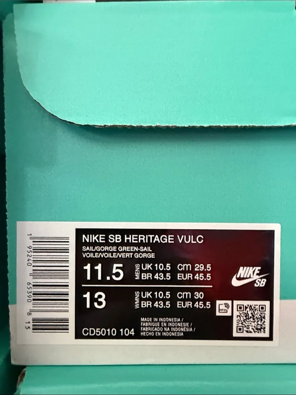 Nike SB Heritage Vulc Green Sail CD5010-104 Men’s Size 11.5
